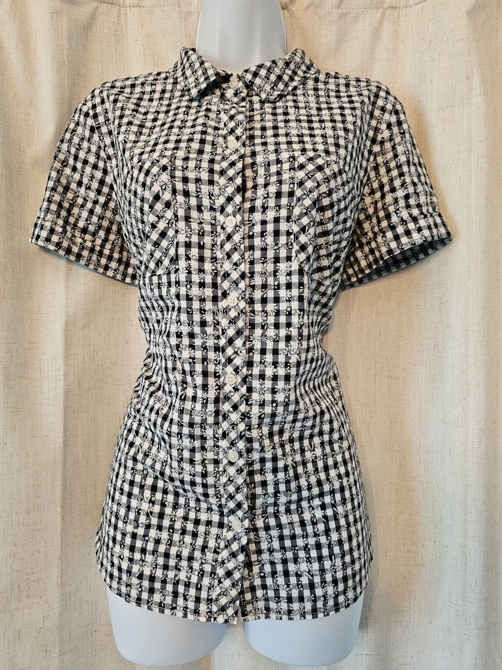 Tommy Hilfiger Navy and White Gingham Button-Front Shirt